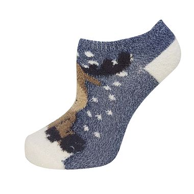 Cabin Socks moose on snow blue blue